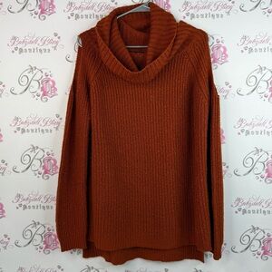 Revamped sweater cold shoulder cut outs Rust Cowl Neck Chunky Knit Sweater